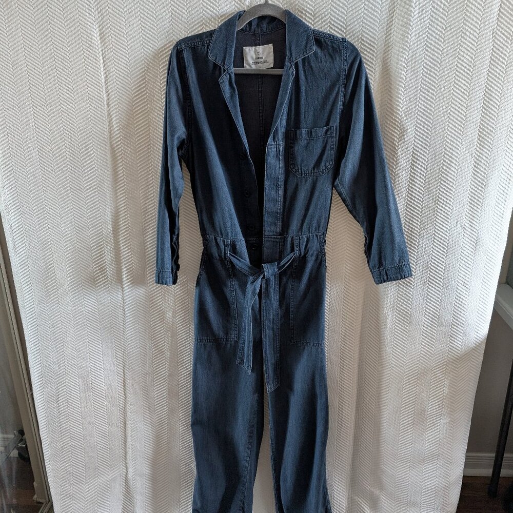 H&M & Denim Belted Jumpsuit Lightweight Blue Denim 100% Cotton Size 2 Utility